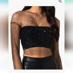 Women mesh body rhinestone top.